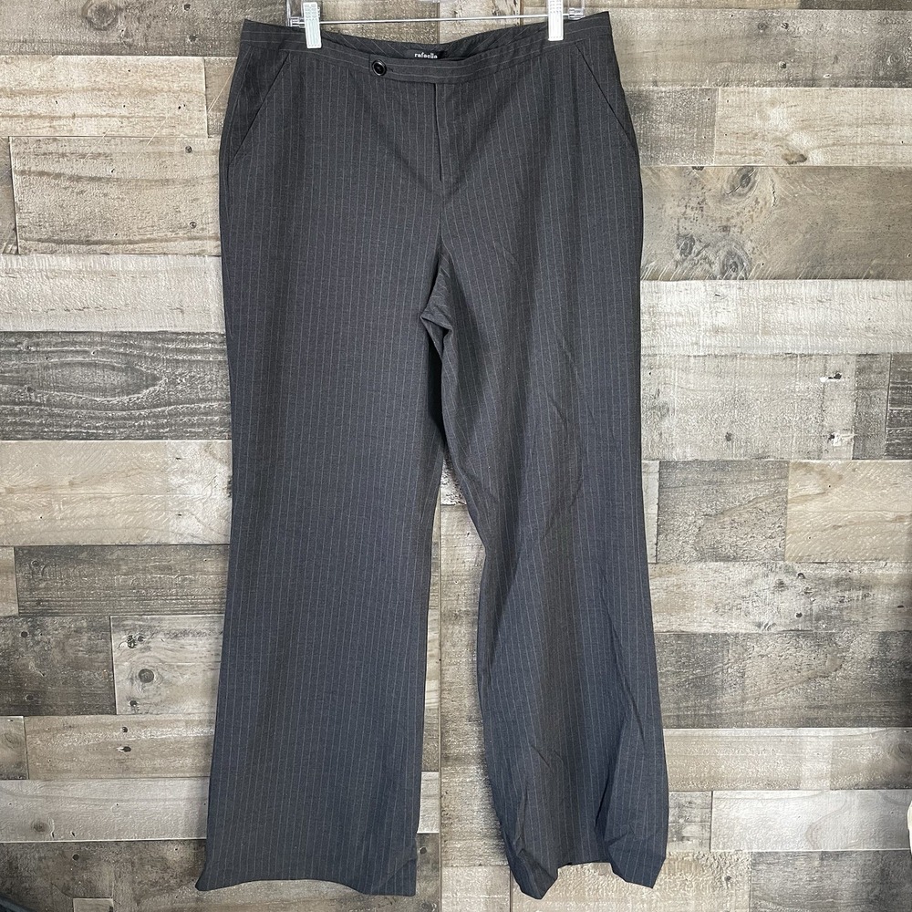 Rafaella Womens Size 16 Gray Pinstriped Straight Wide Leg Stretch Trousers Work